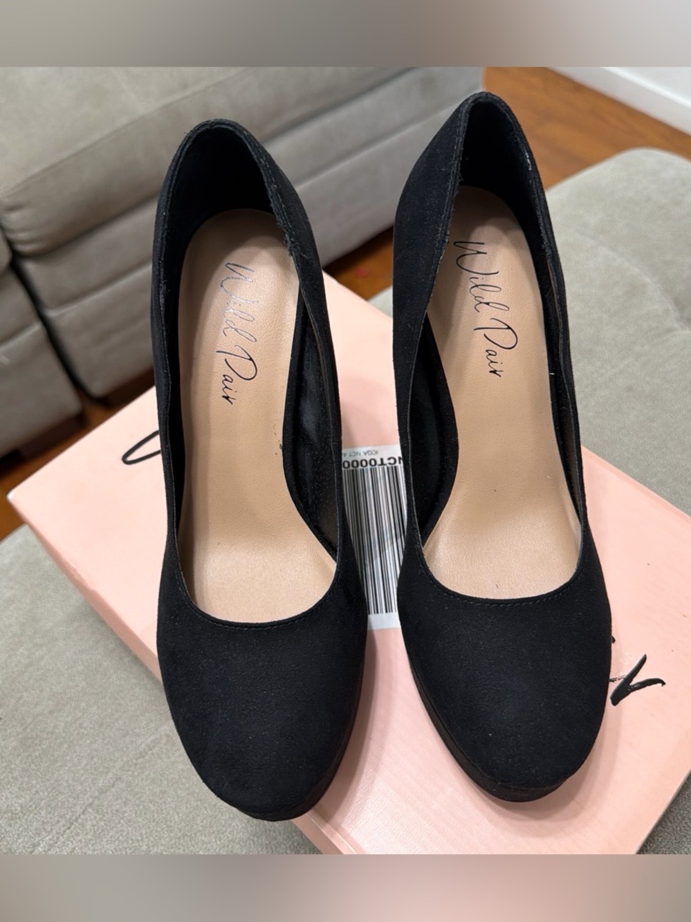 Wild Pair Black Suede Round-Toe Heels